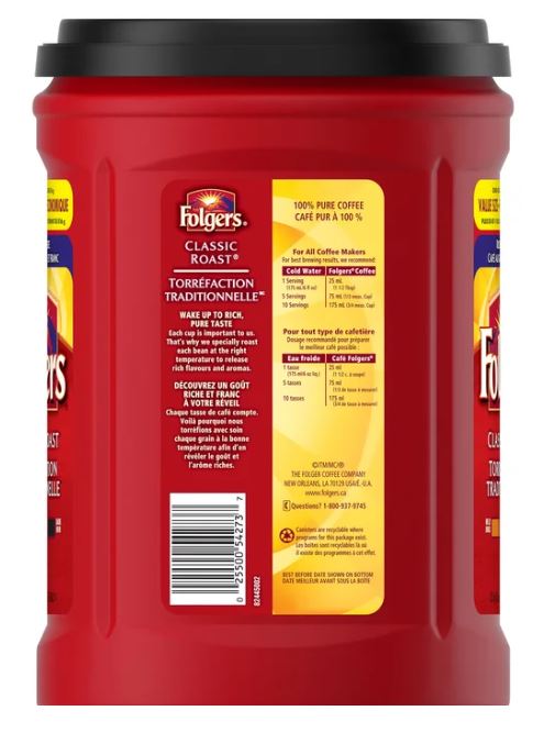 Folgers Classic Roast Ground Coffee, 1.21kg