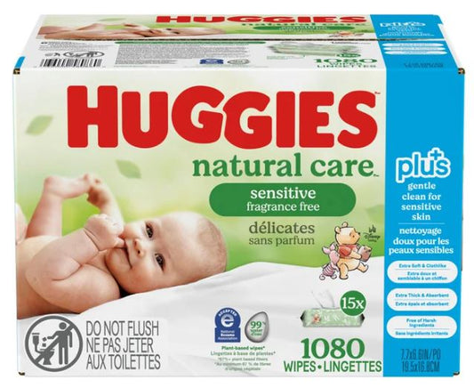 Huggies Natural Care Plus Wipes, 15 packs of 72
