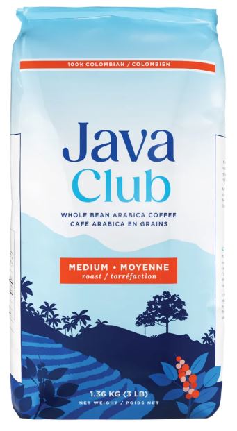 Java Club 100% Colombian Whole Bean Arabica Cooffee 1.36kg