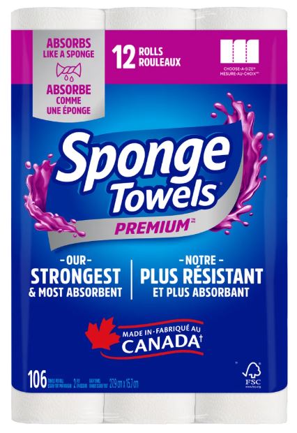 Sponge Towels Premium Paper Towerls, 12 x 106 Sheets